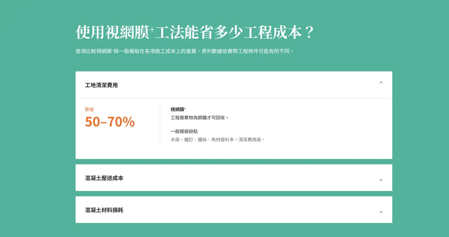 施工成本節省比較